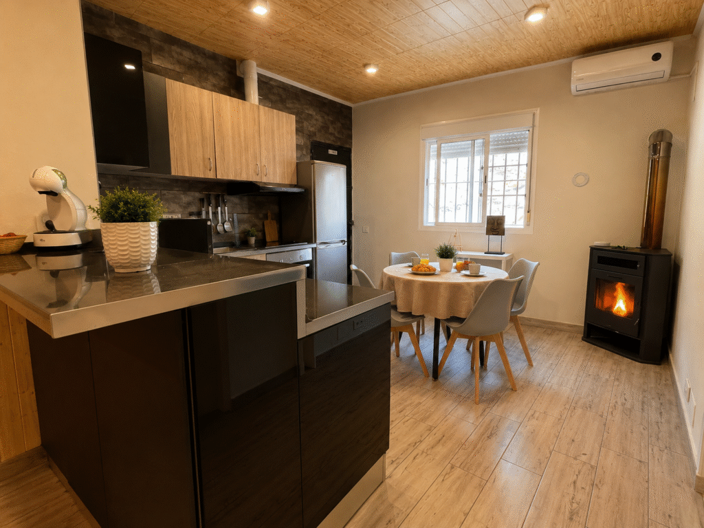 Cocina abierta conectada al salón de La Casita Gergaleña en Gérgal, Almería