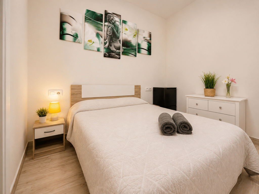 Dormitorio principal moderno y acogedor de La Casita Gergaleña en Gérgal, Almería