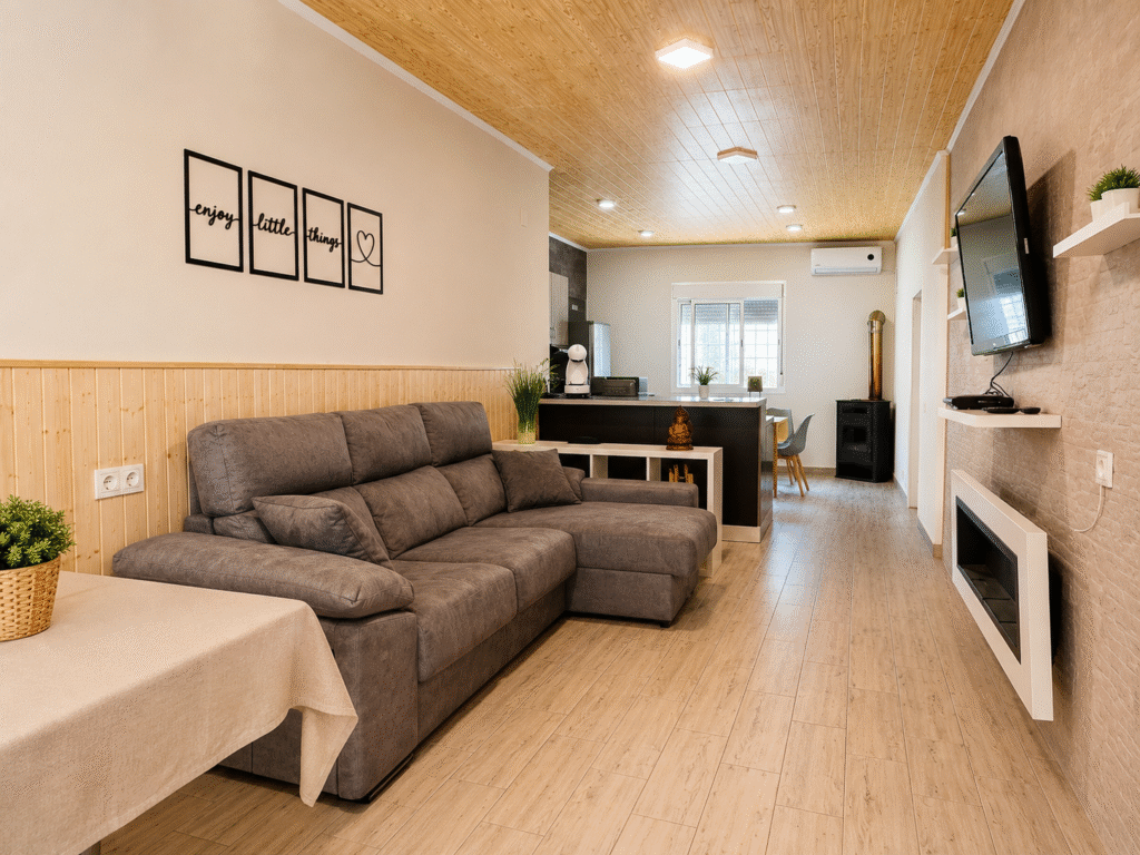 Salón amplio con cocina abierta de La Casita Gergaleña en Gérgal, Almería